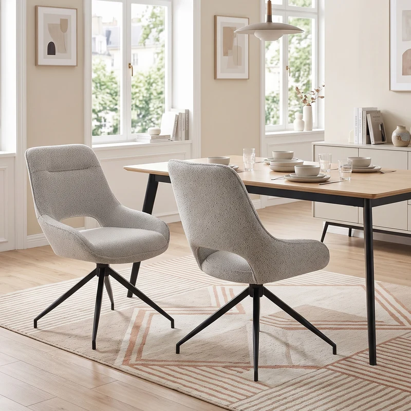 Lot de 2 chaises de salle à manger pivotantes en tissu gris et pieds noirs PLANTPRIME