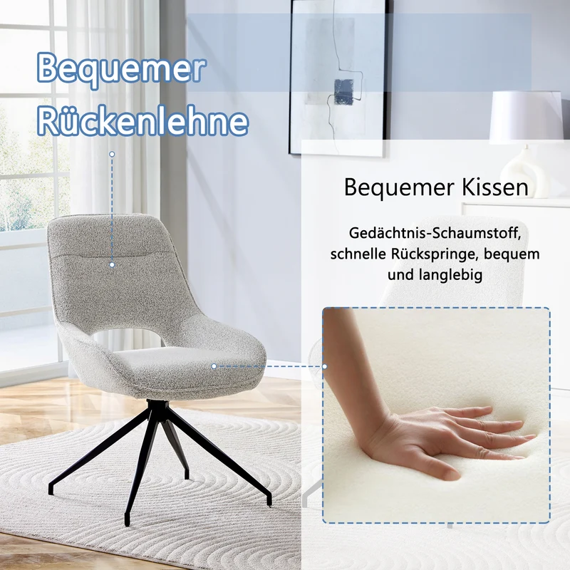 Lot de 2 chaises de salle à manger pivotantes en tissu gris et pieds noirs PLANTPRIME