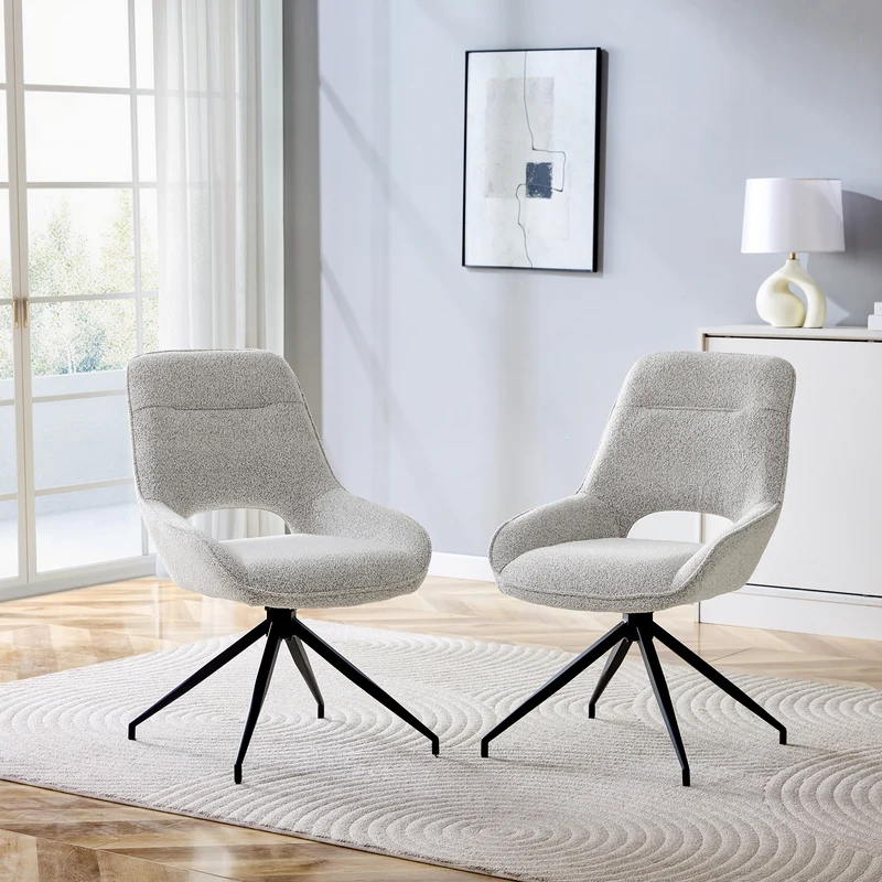 Lot de 2 chaises de salle à manger pivotantes en tissu gris et pieds noirs PLANTPRIME