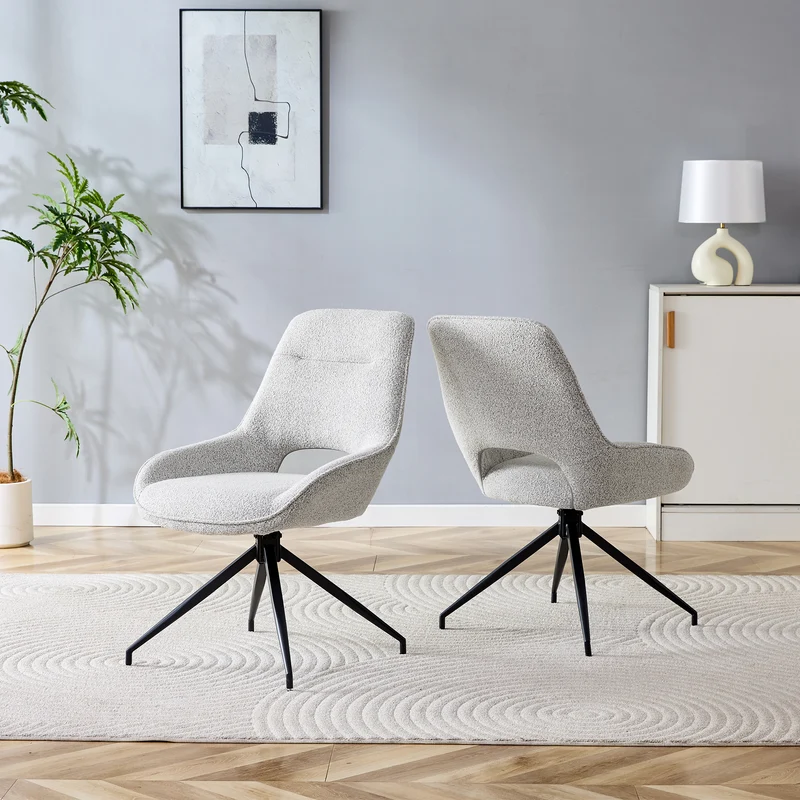Lot de 2 chaises de salle à manger pivotantes en tissu gris et pieds noirs PLANTPRIME