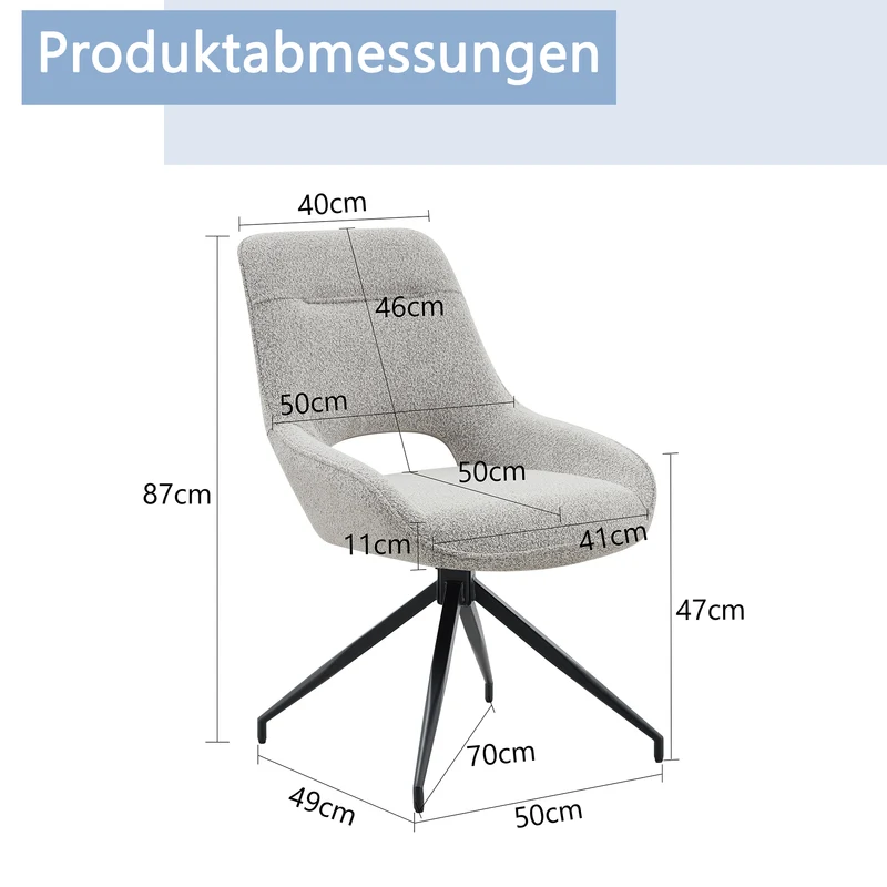 Lot de 2 chaises de salle à manger pivotantes en tissu gris et pieds noirs PLANTPRIME