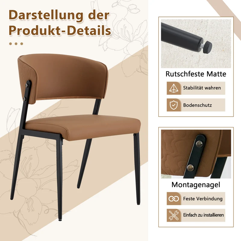 Lot de 2 chaises de salle à manger marron en similicuir incurvé et dossier texturé pieds noirs PINELINE