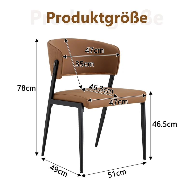 Lot de 2 chaises de salle à manger marron en similicuir incurvé et dossier texturé pieds noirs PINELINE