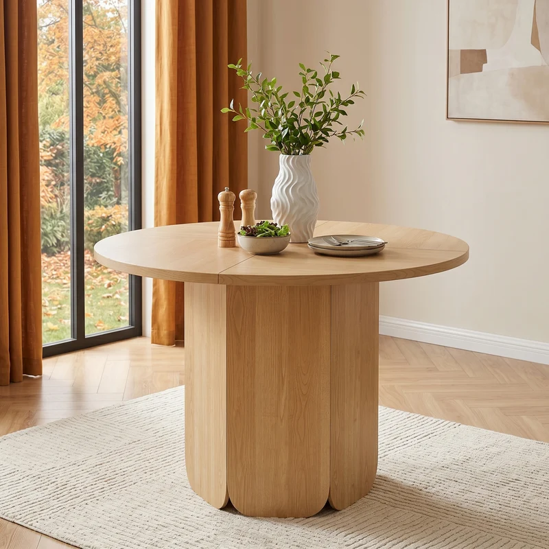 Table de salle à manger ronde Ø120cm effet chêne, style scandinave PILLOWRESIN