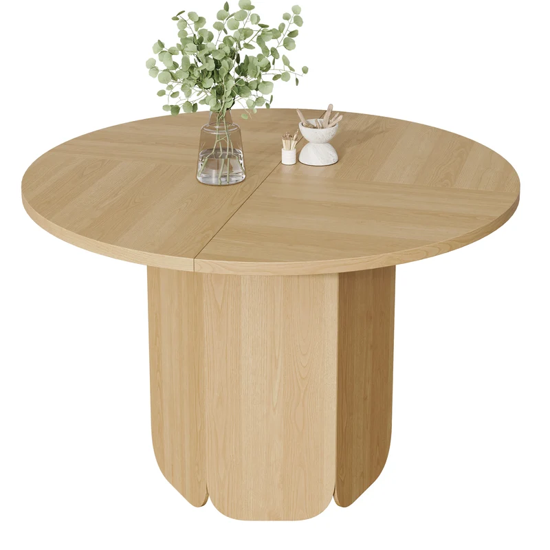 Table de salle à manger ronde Ø120cm effet chêne, style scandinave PILLOWRESIN