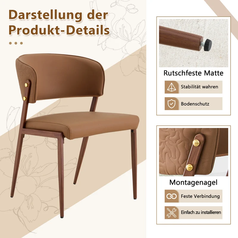 Lot de 2 chaises de salle à manger marron en similicuir incurvé et dossier texturé pieds effet bois PINELAMP