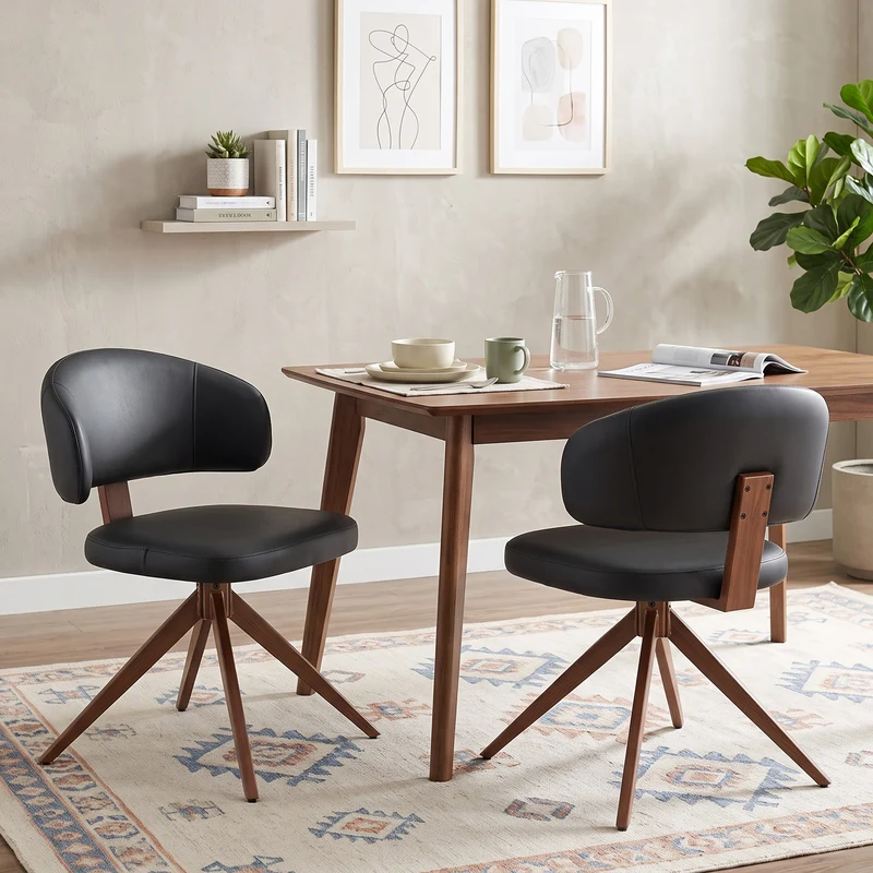 Lot de 2 chaises pivotantes 360° noires en PU avec pieds en métal, confortable PINETABLE