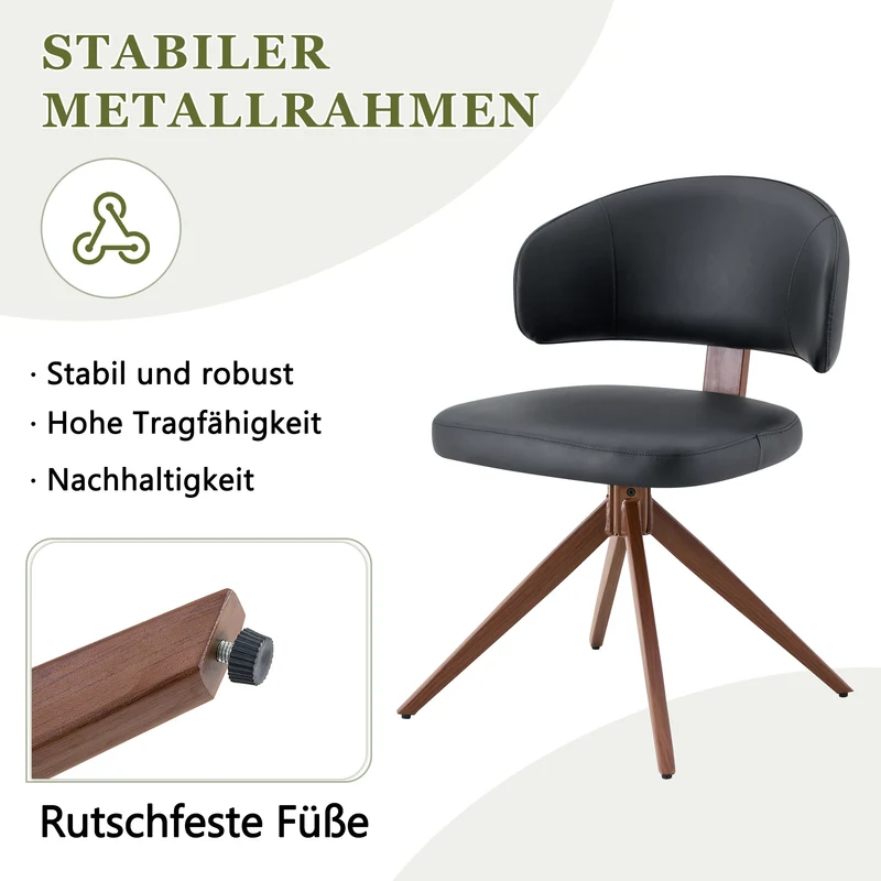 Lot de 2 chaises pivotantes 360° noires en PU avec pieds en métal, confortable PINETABLE