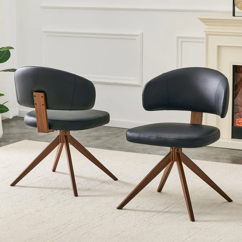 Lot de 2 chaises pivotantes 360° noires en PU avec pieds en métal, confortable PINETABLE