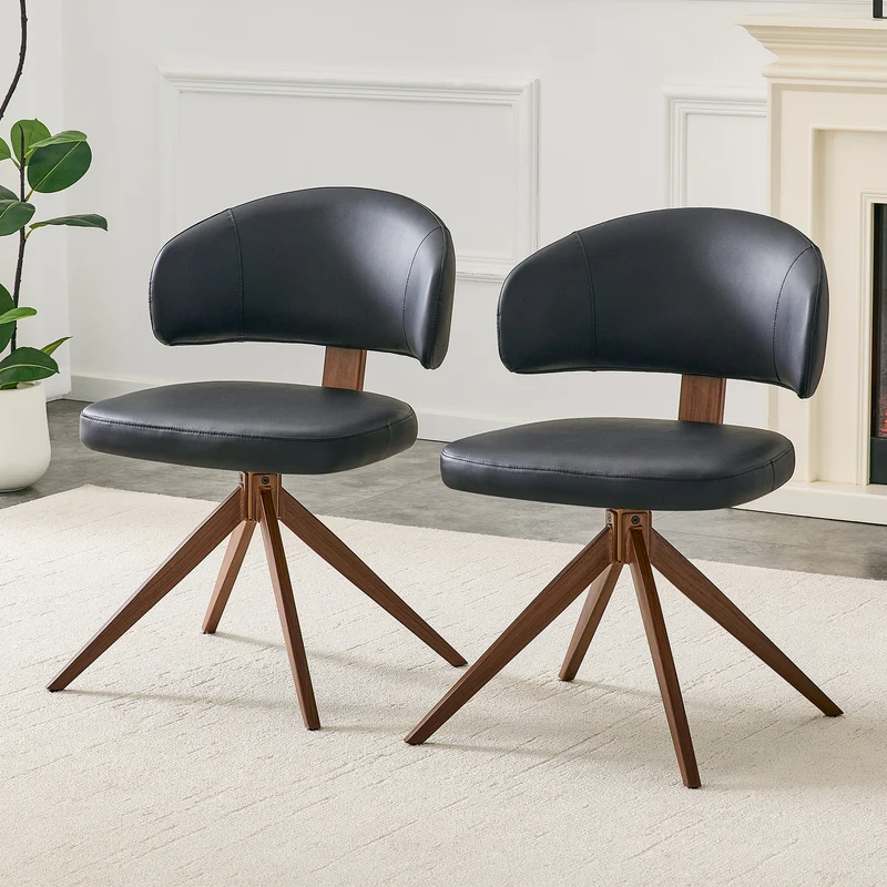 Lot de 2 chaises pivotantes 360° noires en PU avec pieds en métal, confortable PINETABLE