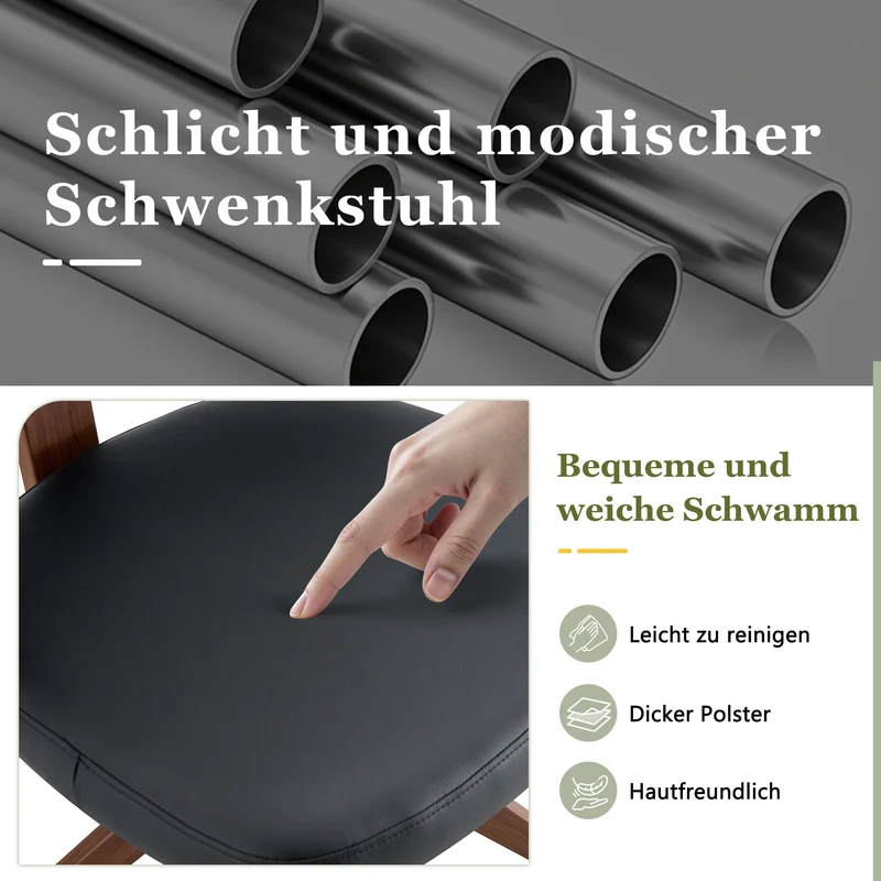 Lot de 2 chaises pivotantes 360° noires en PU avec pieds en métal, confortable PINETABLE