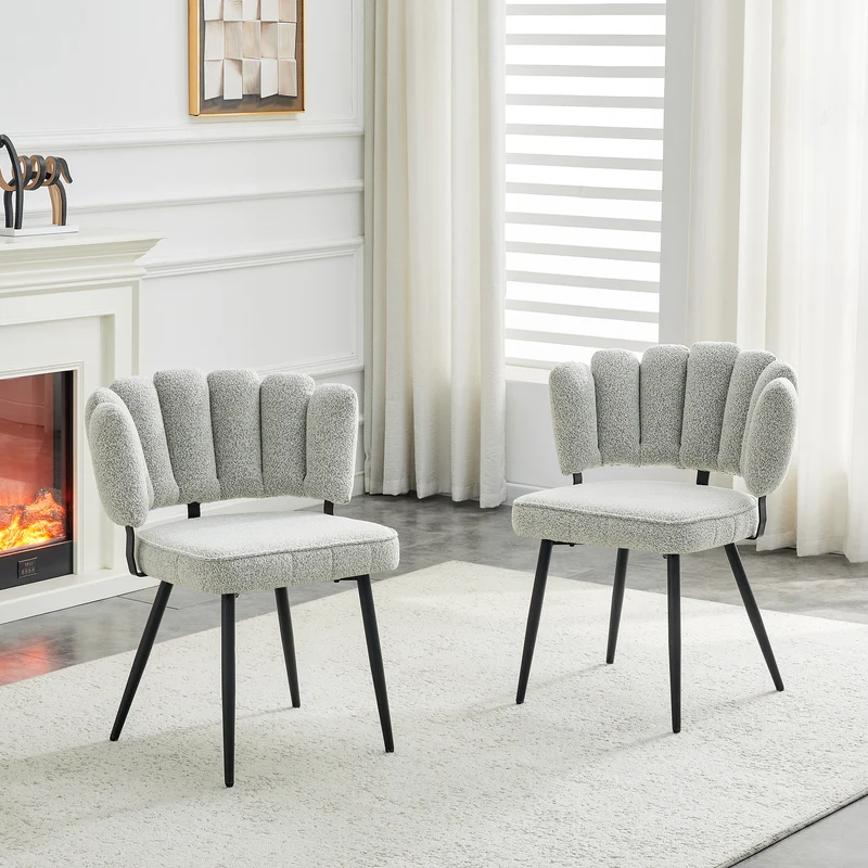 Lot de 2 chaises de salle à manger en velours gris clair, dossier floral PLANTPLASTIC