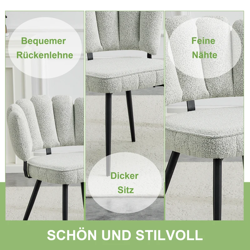 Lot de 2 chaises de salle à manger en velours gris clair, dossier floral PLANTPLASTIC
