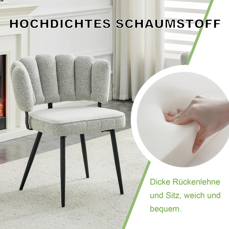 Lot de 2 chaises de salle à manger en velours gris clair, dossier floral PLANTPLASTIC
