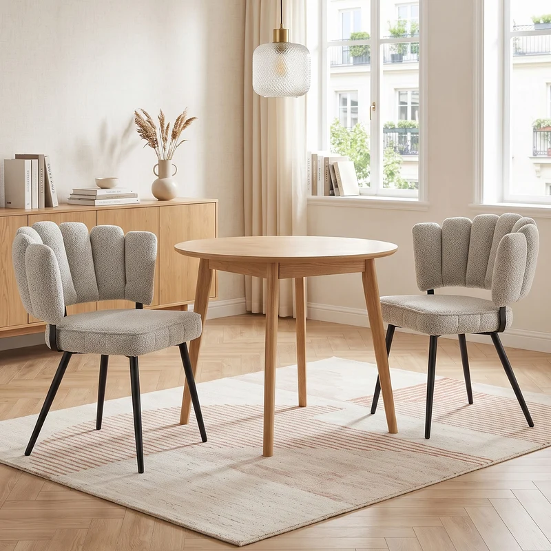 Lot de 2 chaises de salle à manger en velours gris clair, dossier floral PLANTPLASTIC