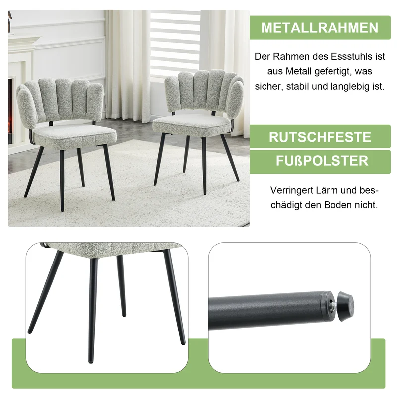 Lot de 2 chaises de salle à manger en velours gris clair, dossier floral PLANTPLASTIC