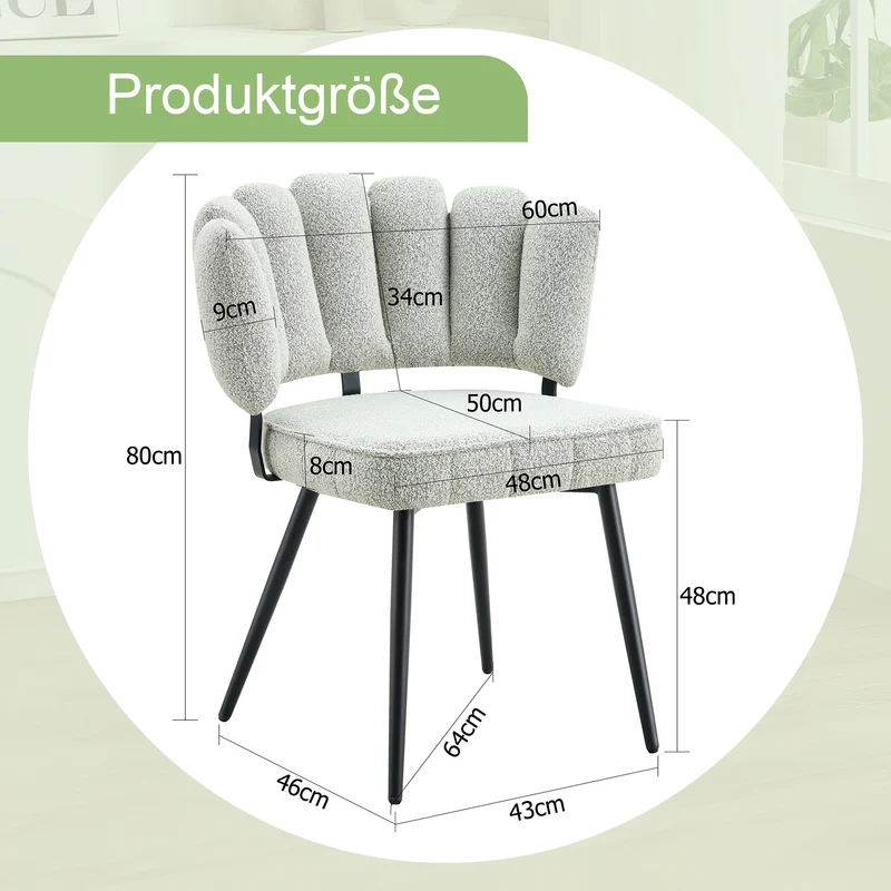Lot de 2 chaises de salle à manger en velours gris clair, dossier floral PLANTPLASTIC