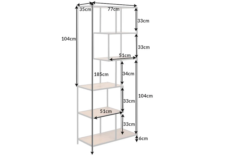 Bibliothèque industrielle SLIM LINE 185cm chêne sauvage noir six étagères
