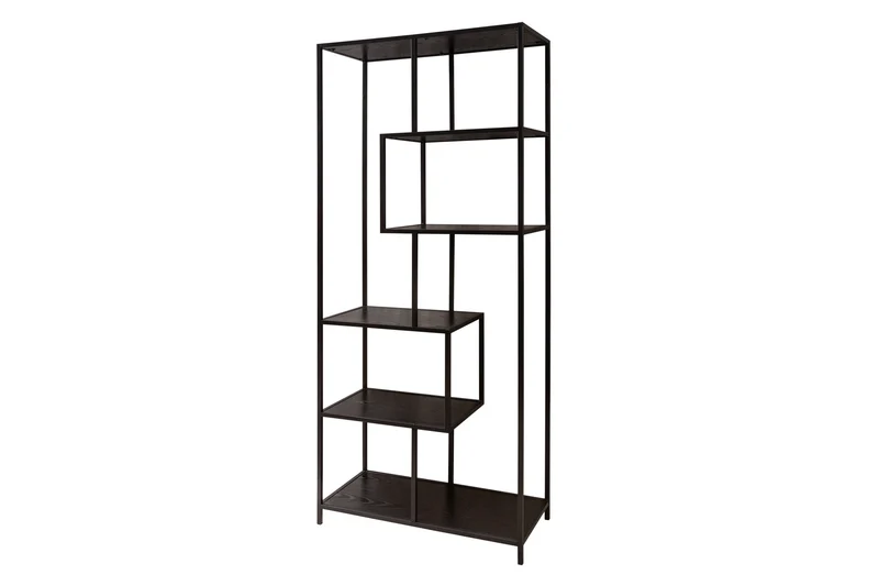 Bibliothèque industrielle SLIM LINE 185cm frêne noir six étagères