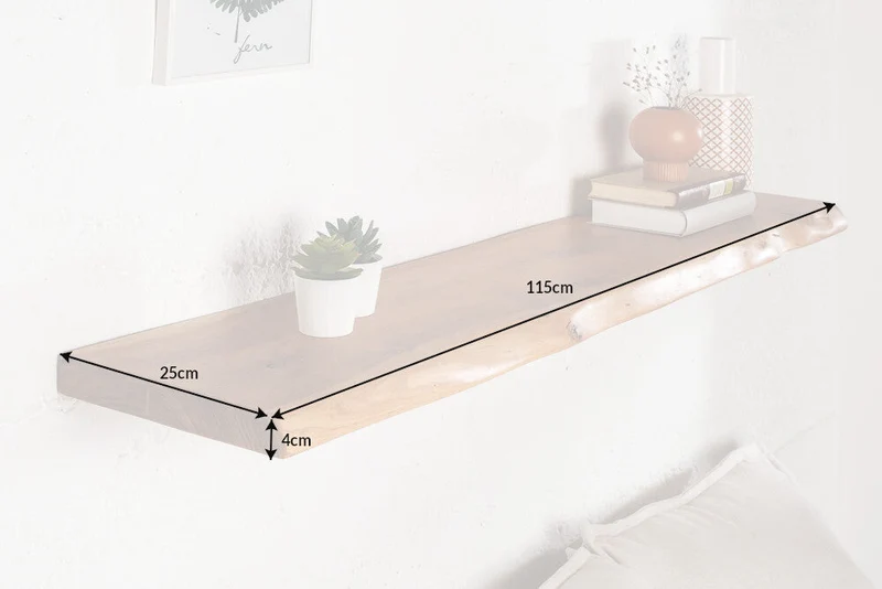 Etagère murale massive MAMMUT 115cm étagère en bois d’acacia avec bordure en arbre