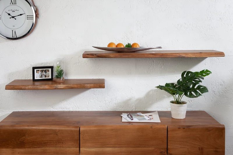 Etagère murale massive MAMMUT 80cm étagère en bois d’acacia avec bordure en arbre