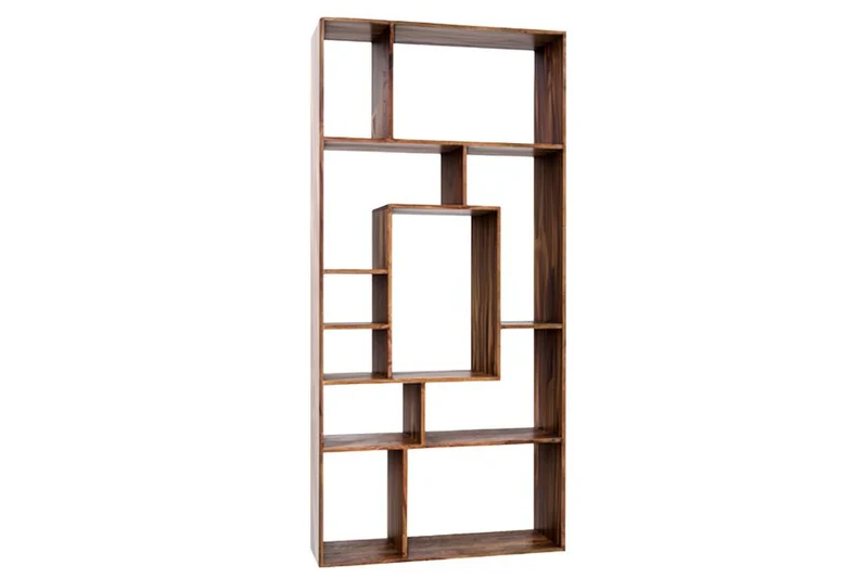 Bibliothèque massive CUBUS 180cm finition pierre Sheesham marron grain unique
