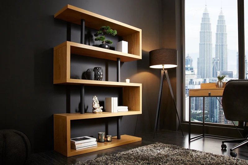 Etagère design SNAKE Bibliothèque 165cm aspect chêne avec cinq étagères