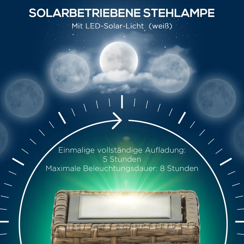 Lampe solaire extérieure au sol rattan LED, détecteur crépusculaire, étanche 15,5x15,5x46cm SKYBEACH