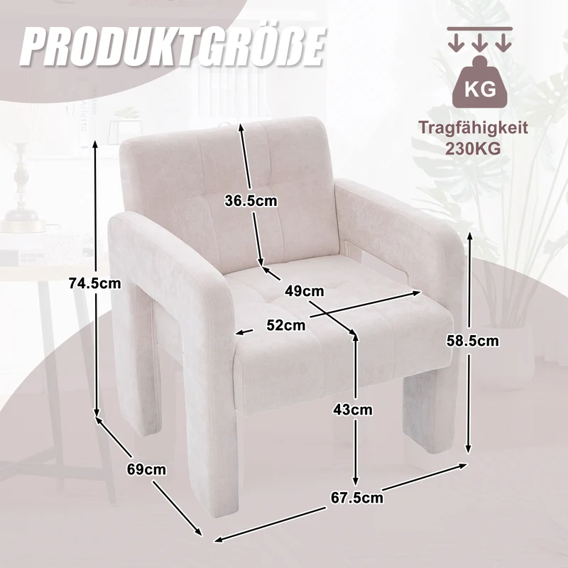 Fauteuil en chenille beige 67,5x69x74,5cm AURAERA