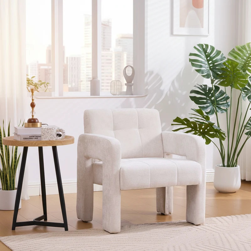 Fauteuil en chenille beige 67,5x69x74,5cm AURAERA