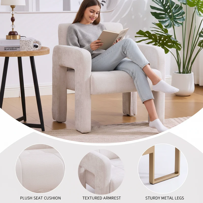 Fauteuil en chenille beige 67,5x69x74,5cm AURAERA