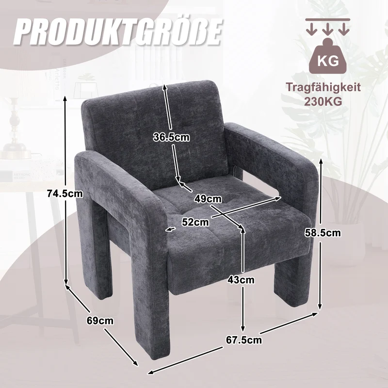 Fauteuil en chenille gris foncé 67,5x69x74,5cm ZENITHINA
