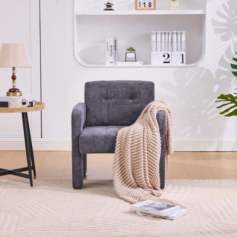 Fauteuil en chenille gris foncé 67,5x69x74,5cm ZENITHINA