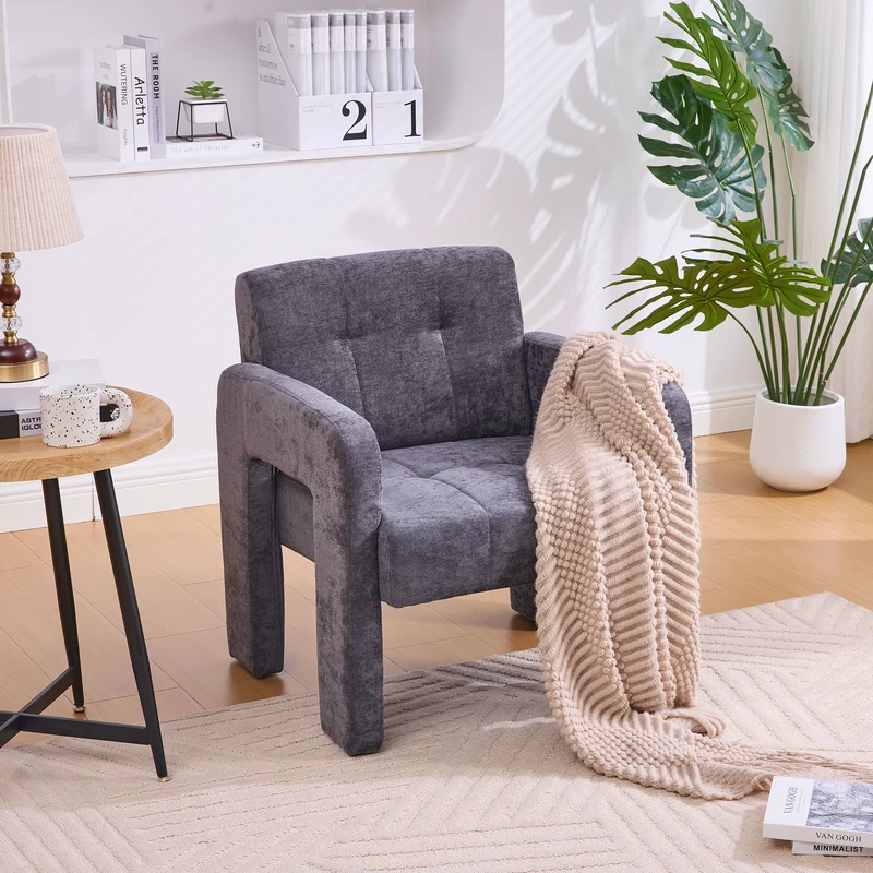 Fauteuil en chenille gris foncé 67,5x69x74,5cm ZENITHINA