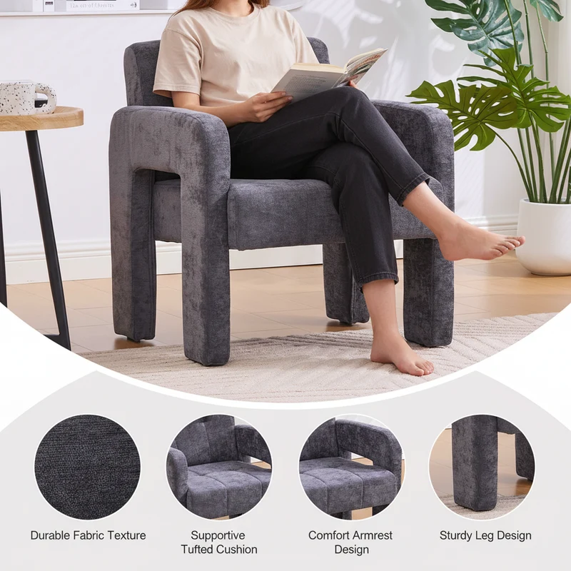 Fauteuil en chenille gris foncé 67,5x69x74,5cm ZENITHINA