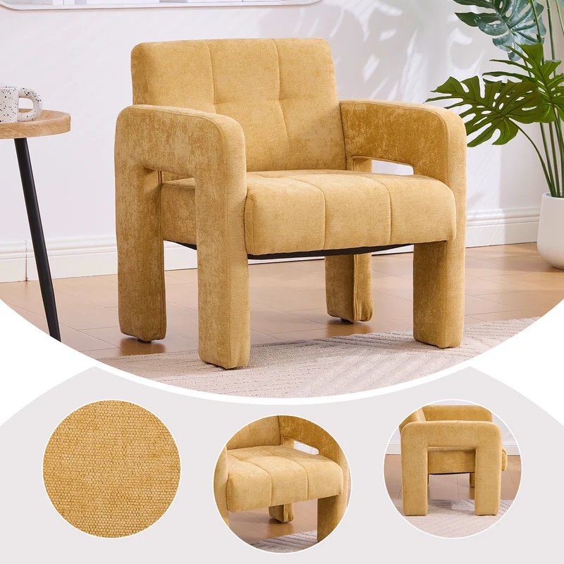 Fauteuil en chenille jaune moutarde 67,5x69x74,5cm CRESCENTELLE