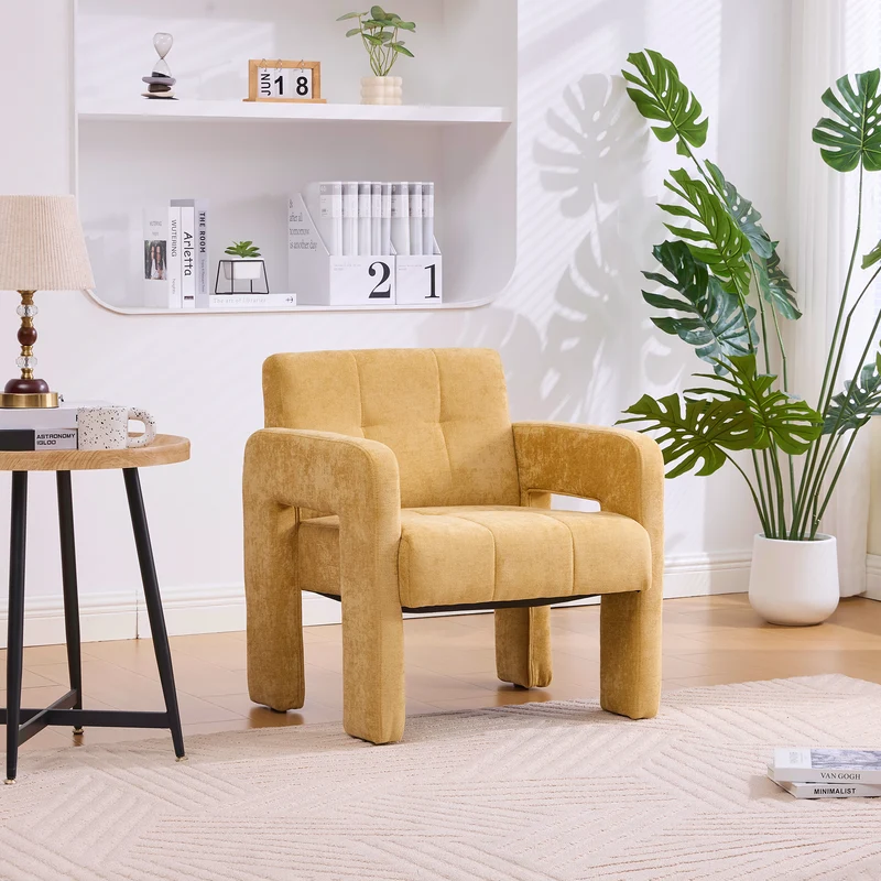 Fauteuil en chenille jaune moutarde 67,5x69x74,5cm CRESCENTELLE