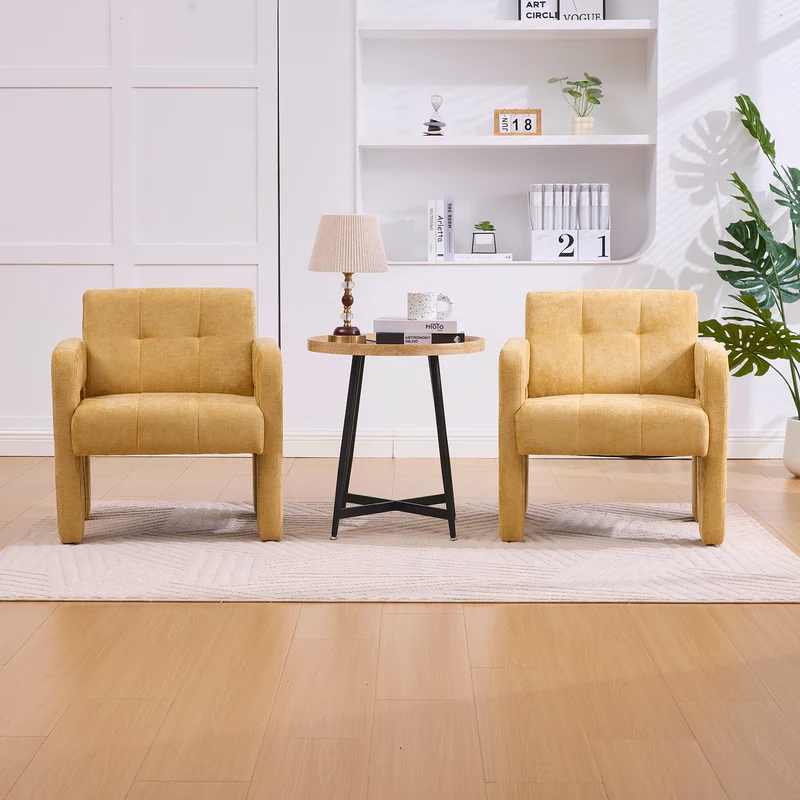 Fauteuil en chenille jaune moutarde 67,5x69x74,5cm CRESCENTELLE