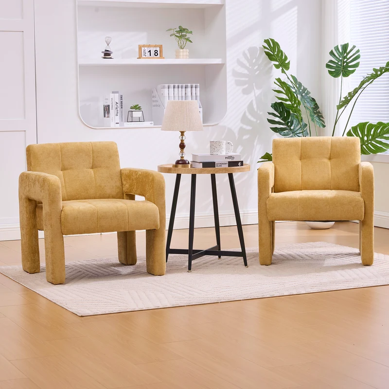 Fauteuil en chenille jaune moutarde 67,5x69x74,5cm CRESCENTELLE