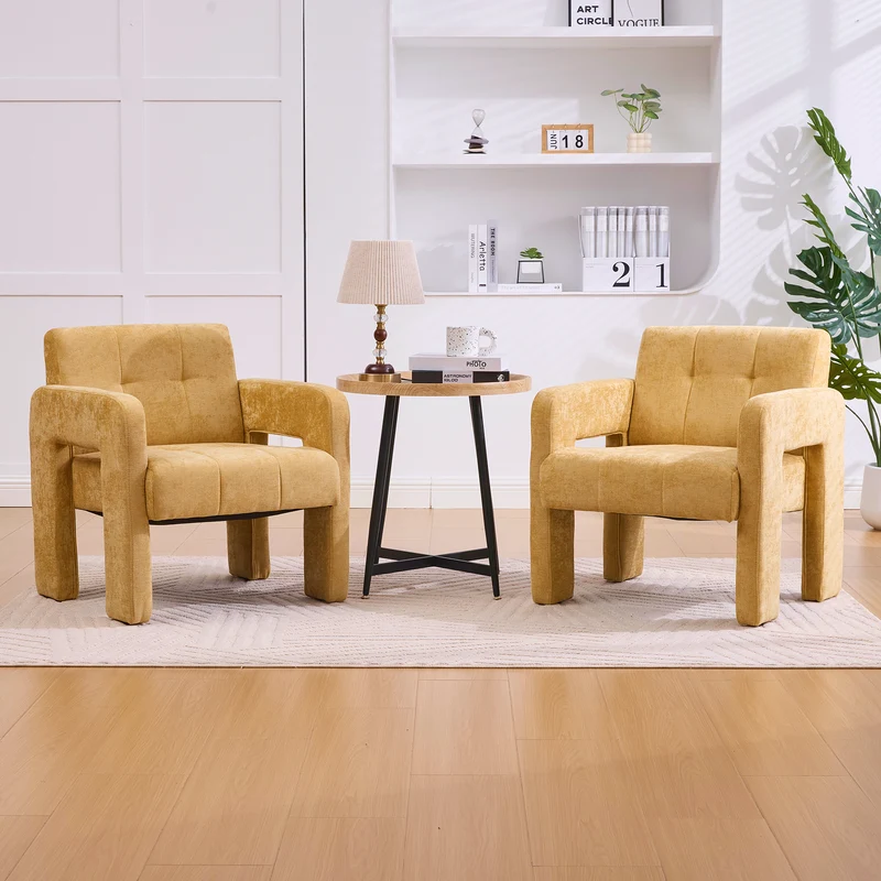 Fauteuil en chenille jaune moutarde 67,5x69x74,5cm CRESCENTELLE