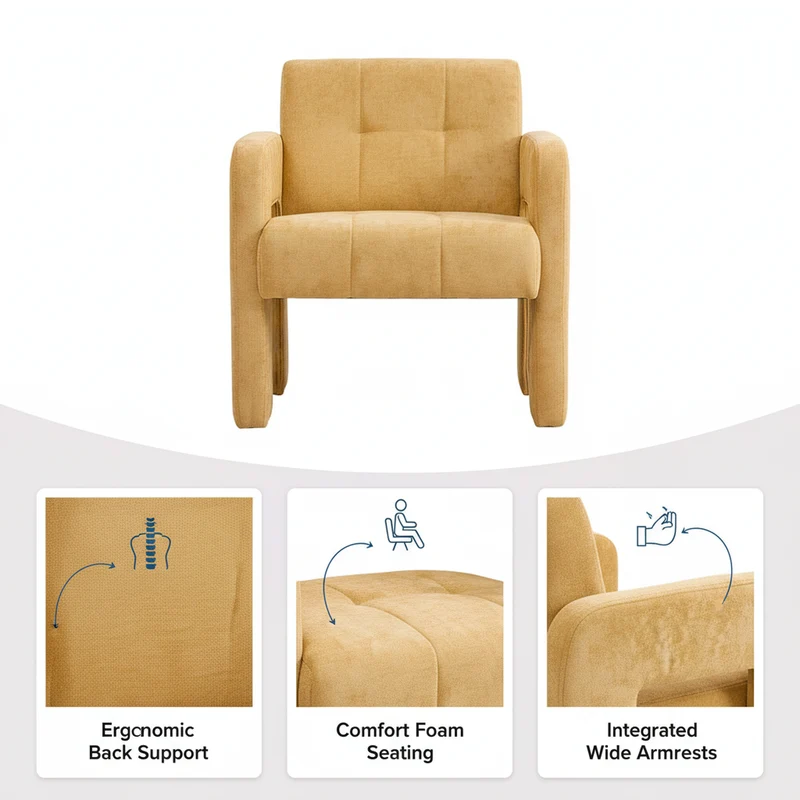 Fauteuil en chenille jaune moutarde 67,5x69x74,5cm CRESCENTELLE