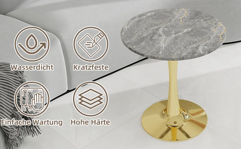 Table de salle à manger ronde effet marbre grise pieds dorés 70 cm RADICLE