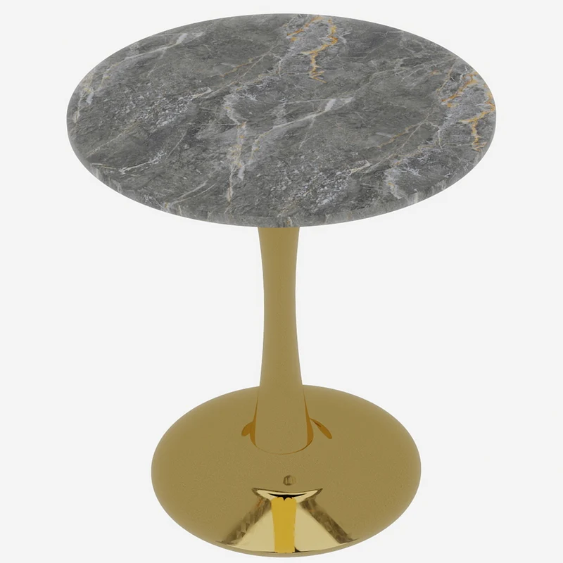 Table de salle à manger ronde effet marbre grise pieds dorés 70 cm RADICLE