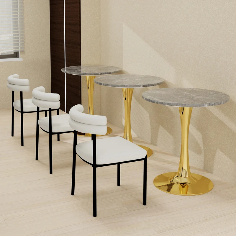 Table de salle à manger ronde effet marbre grise pieds dorés 70 cm RADICLE