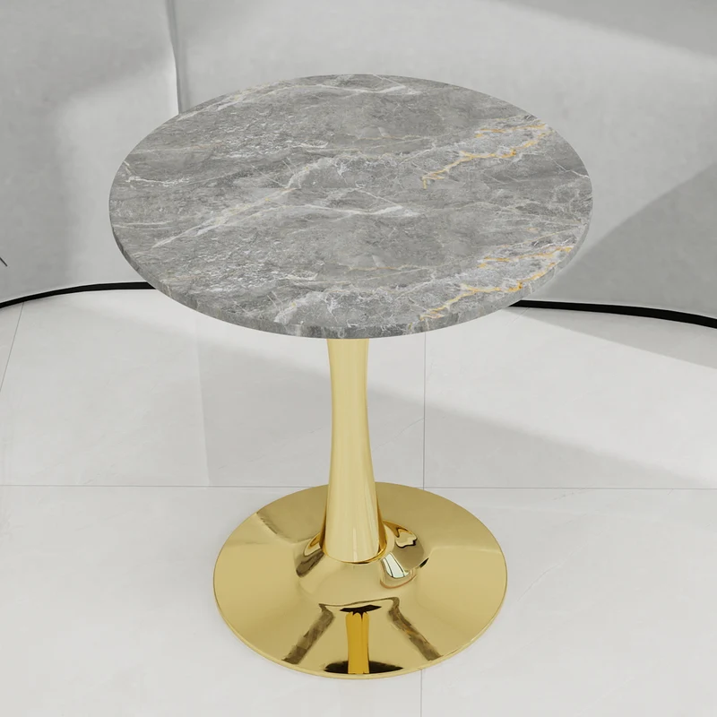 Table de salle à manger ronde effet marbre grise pieds dorés 70 cm RADICLE