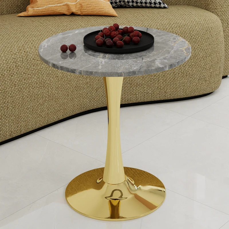 Table de salle à manger ronde effet marbre grise pieds dorés 70 cm RADICLE