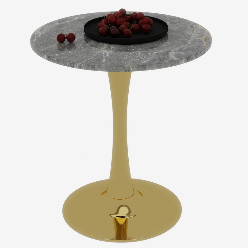Table de salle à manger ronde effet marbre grise pieds dorés 70 cm RADICLE
