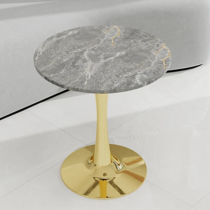 Table de salle à manger ronde effet marbre grise pieds dorés 70 cm RADICLE