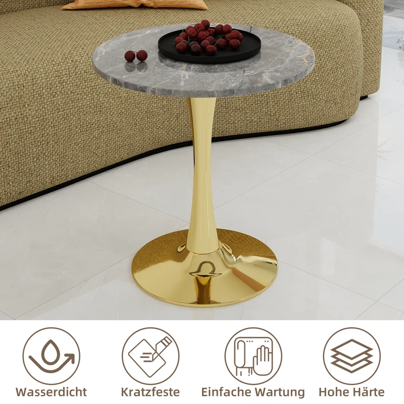 Table de salle à manger ronde effet marbre grise pieds dorés 70 cm RADICLE