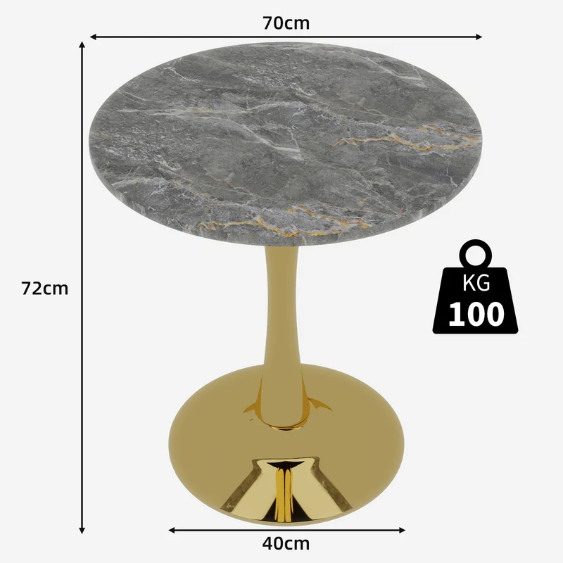 Table de salle à manger ronde effet marbre grise pieds dorés 70 cm RADICLE